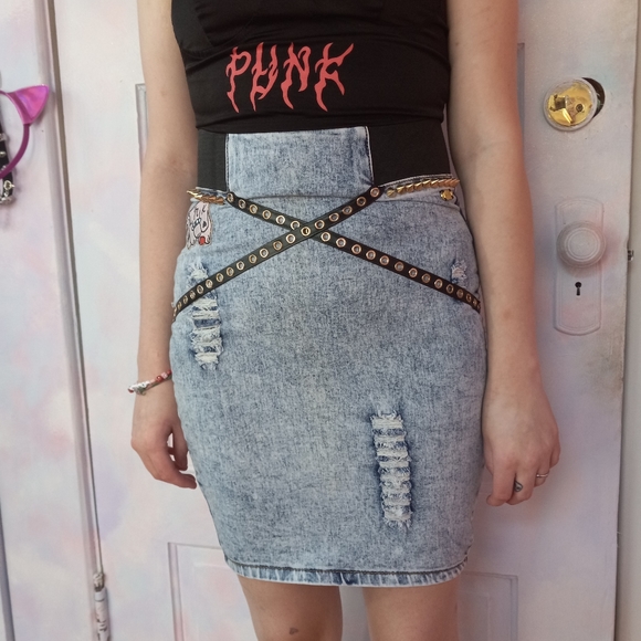 Nicki Minaj Dresses & Skirts - Nicki Minaj retro 80s aesthetic acid washed custom punk skirt- SOLD@hosted store